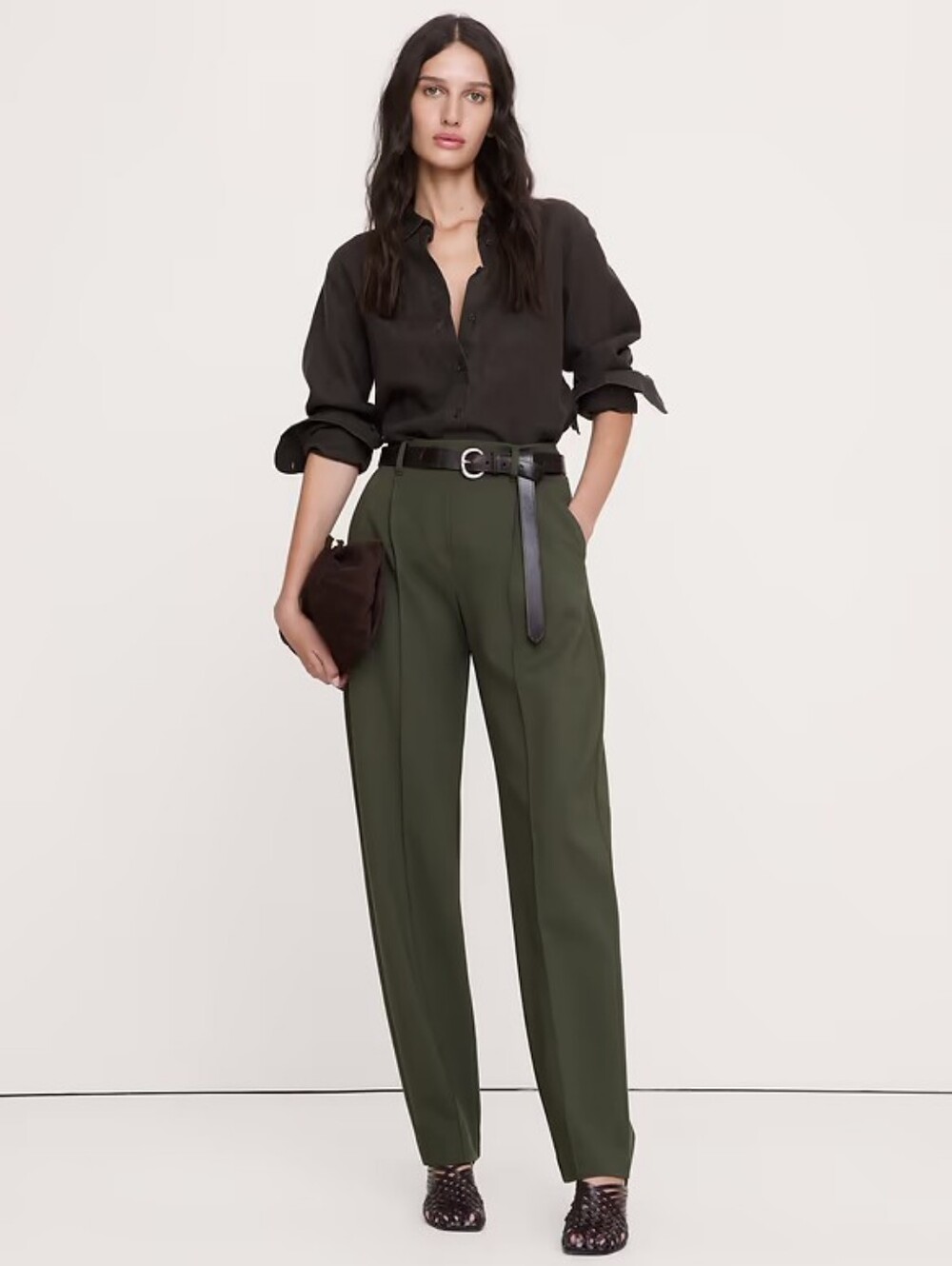 Banana Republic High-Rise Slim Drapey Ponte Pull-On Pant Spiced Olive, Size M